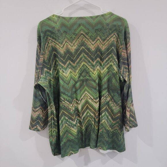 Jane‎ Ashley Womens Top Size 1X Rhinestone Art To Wear Green Abstract - Picture 2 of 6